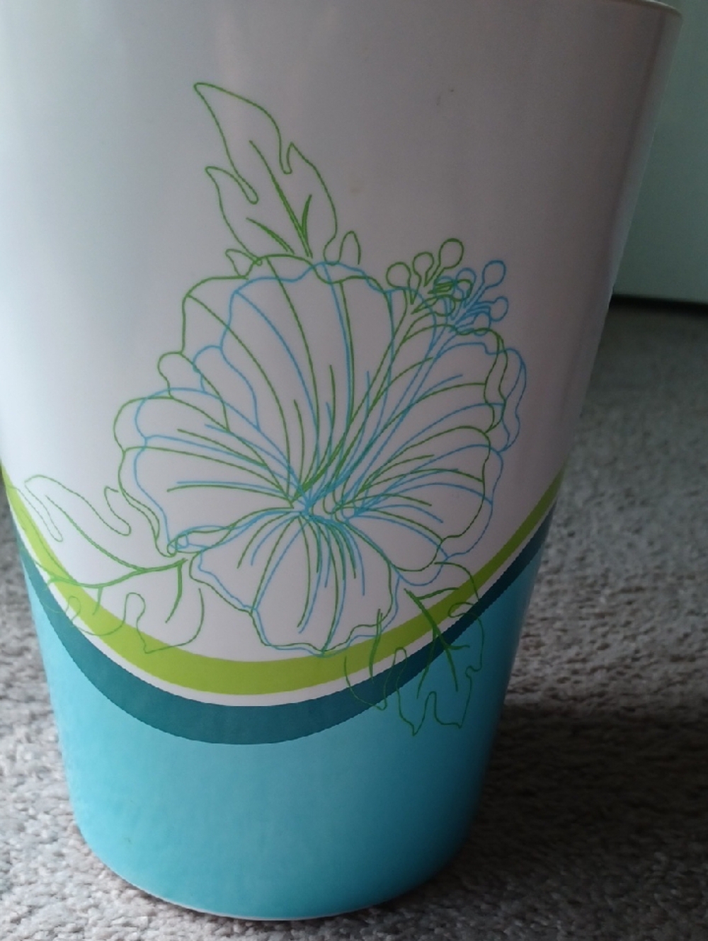 Roxy Aqua & White Hibiscus Floral Wastebasket - Picture 3 of 3